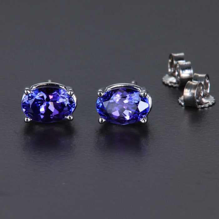 14K White Gold Oval Tanzanite Earrings 1.33 Carats