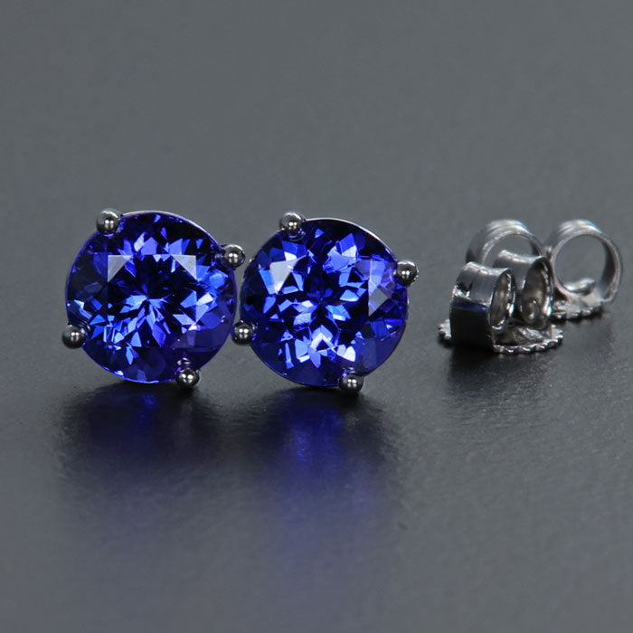 14K White Gold Round Tanzanite Stud Earrings 2.09 Carats