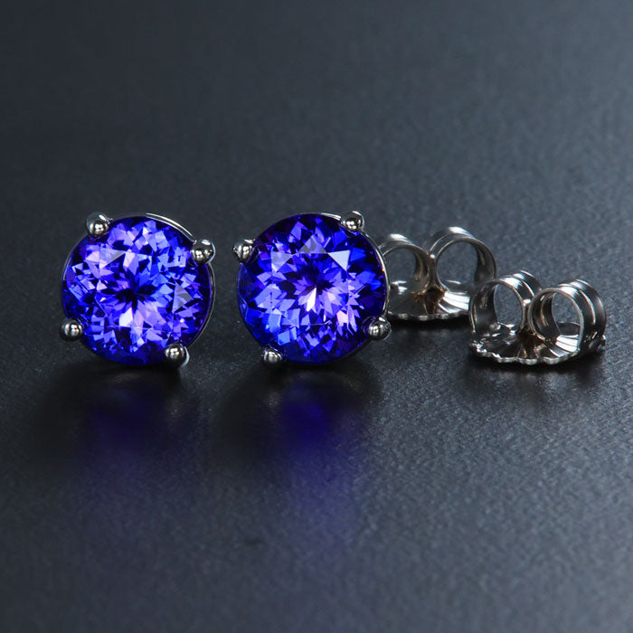 White Gold Round Tanzanite Stud Earrings