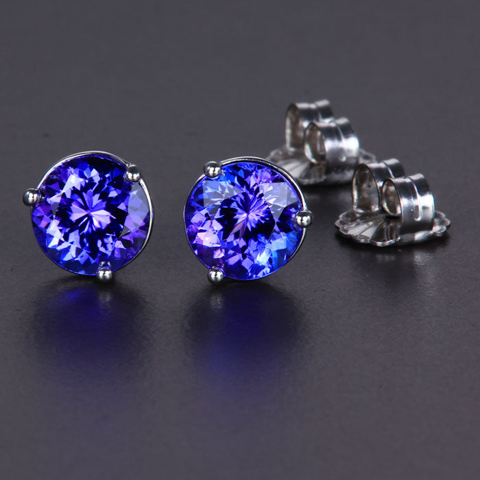 White Gold Round Tanzanite Stud Earrings