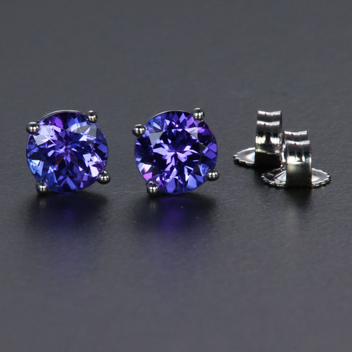 14k White Gold Round Tanzanite Stud Earrings 1.29 Carats