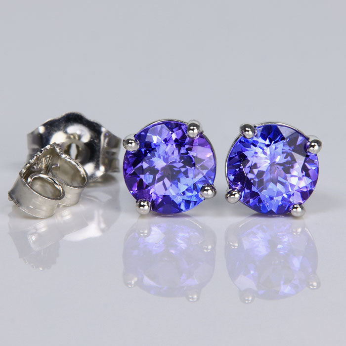 14k White Gold Round Tanzanite Stud Earrings 1.61cts