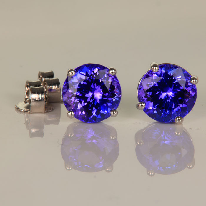 Four Prong Tanzanite Round Earrings Purple Blue Color