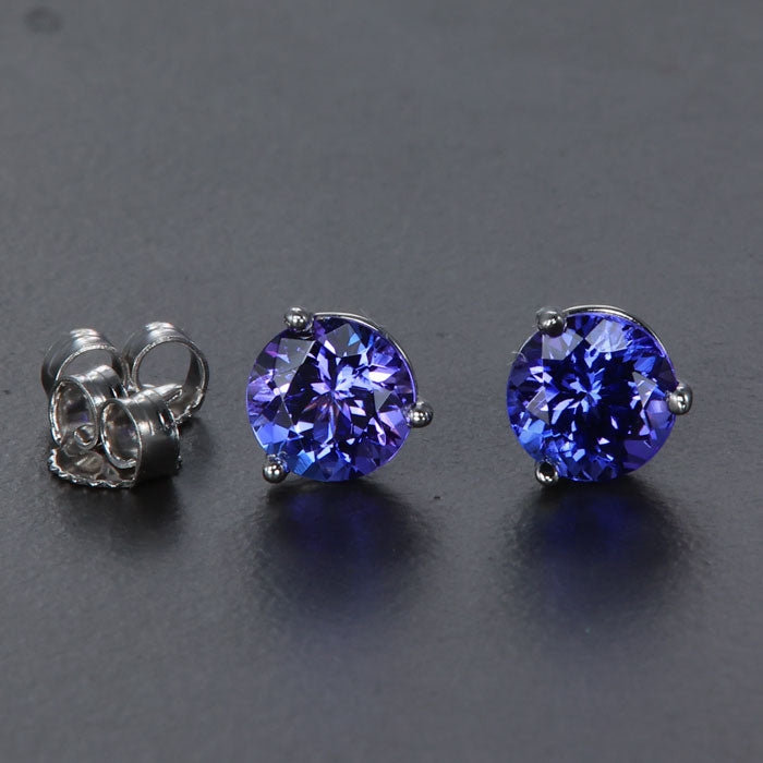 14K White Gold Round Tanzanite Stud Earrings 1.45 Carats