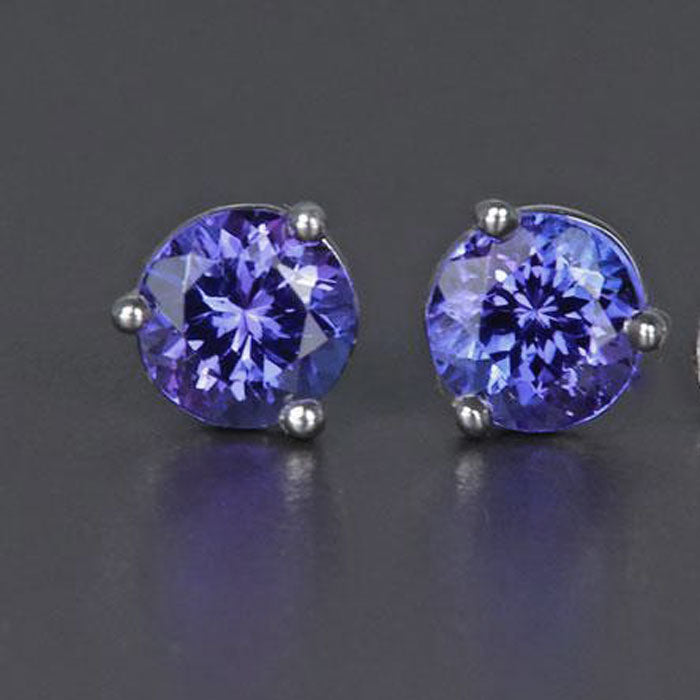 14K White Gold Round Tanzanite Earrings .78 Carats