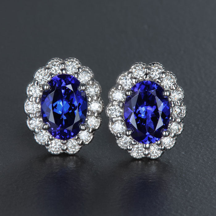 9ct Rose Gold Round Halo Tanzanite and Diamond Earrings - Diamond Jewellery  International