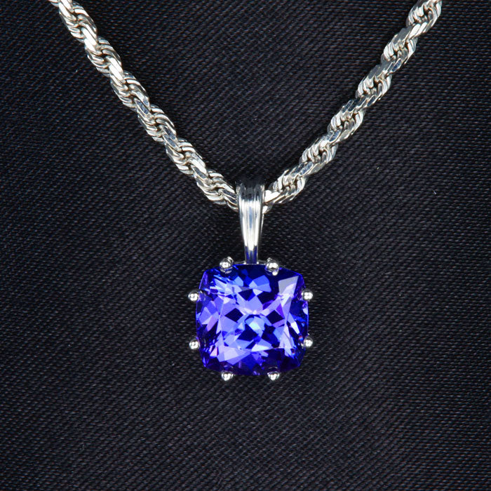 14K White Gold Square Cushion Tanzanite Pendant 2.76 Carats