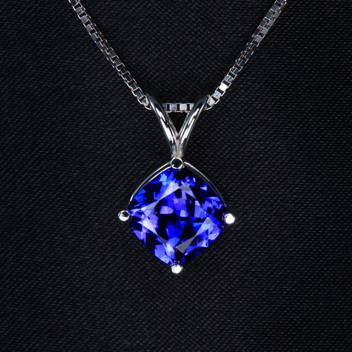 14K White Gold Square Cushion Tanzanite Pendant 2.22 Carats