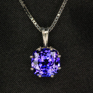 14K White Gold Square Cushion Tanzanite Pendant 2.70 Carats