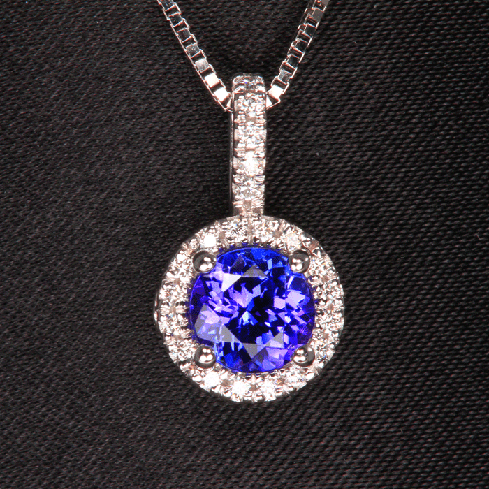 HOLD for LV 14k White Gold Round Tanzanite and Diamond Pendant 1.16 carats