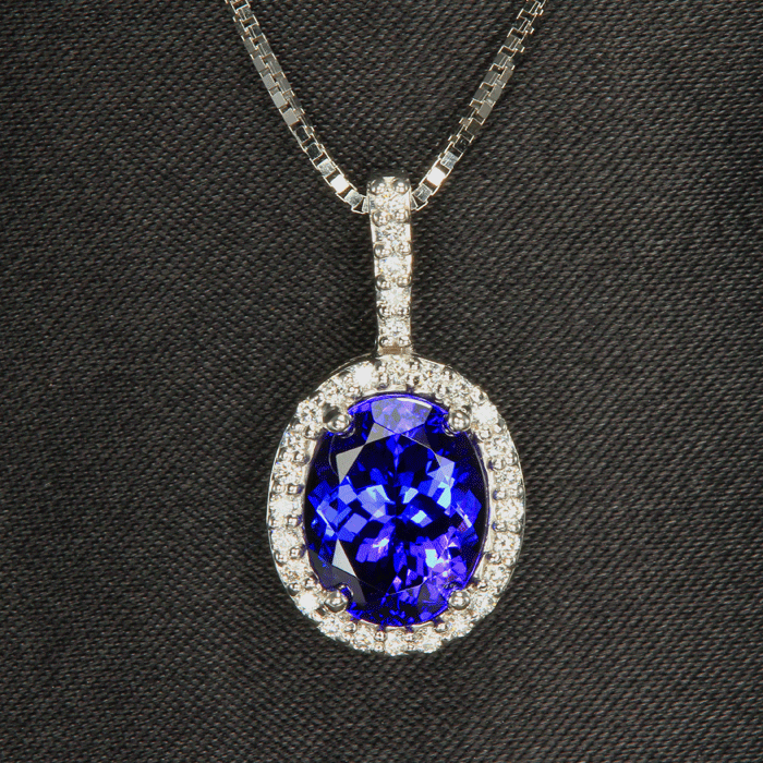 14K White Gold Oval Tanzanite and Diamond Pendant 3.07 Carats