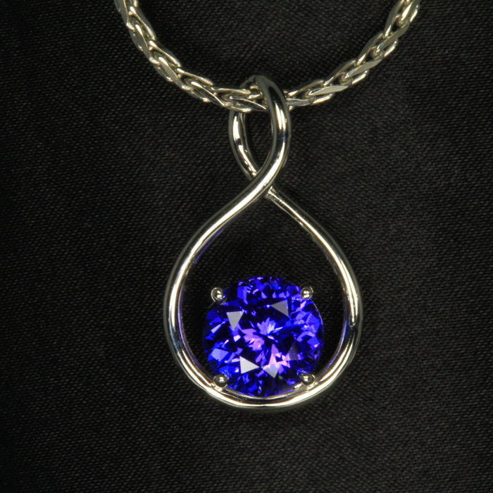 14k White Gold Round Tanzanite Pendant 4.22 Carats