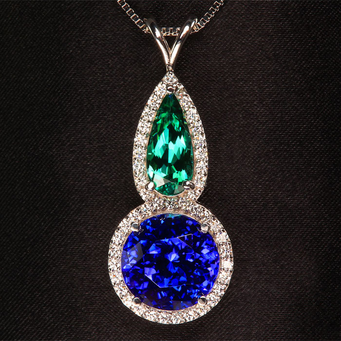 Tanzanite, Tourmaline an Diamond Pendant