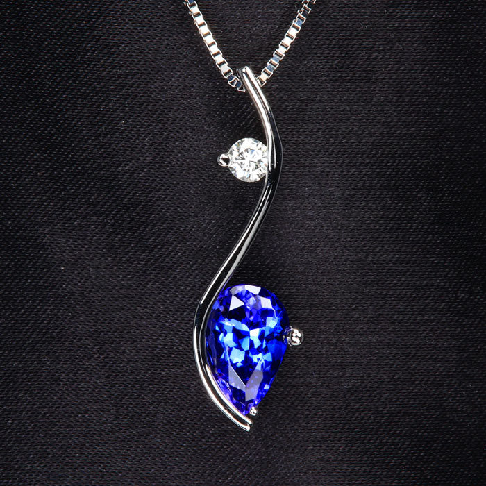 14k White Gold Pear Shape Tanzanite and Diamond Pendant 2.45cts*