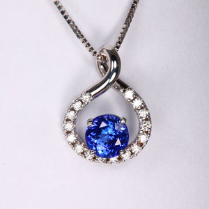 14K White Gold Round Tanzanite and Diamond Pendantt 1.54cts