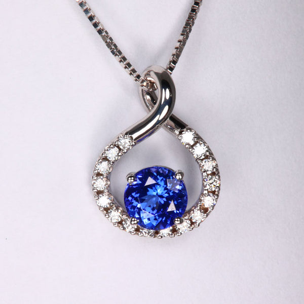 14K White Gold Round Tanzanite and Diamond Pendantt 1.54cts - Tanzanite ...