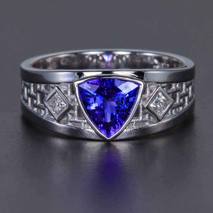 14k White Gold Trilliant Tanzanite and Diamond Ring 1.66 Carats