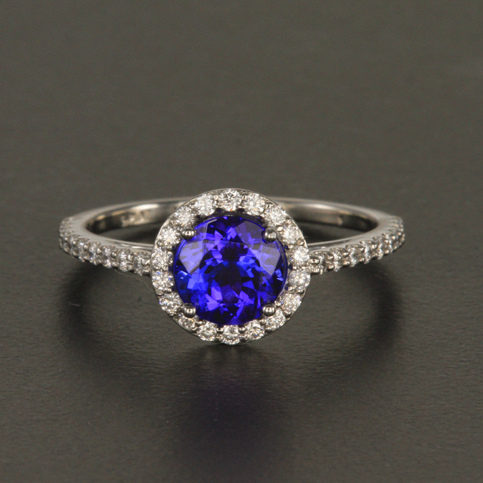 Platinum Tanzanite and Diamond Halo Ring 1.16 Carats