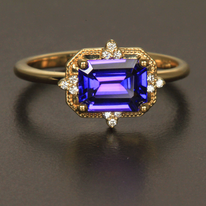  Yellow Gold Emerald Cut Tanzanite Ring