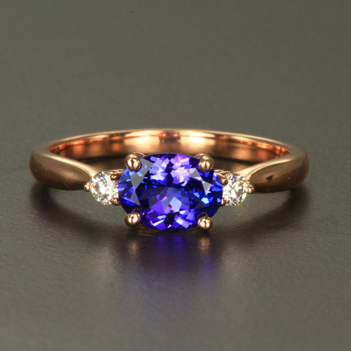 14K Rose Gold Oval Tanzanite and Diamond Ring 1.15 Carats