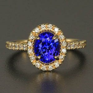 14K Yellow Gold Oval Tanzanite and Diamond Ring 2.38 Carats