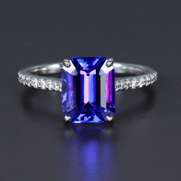 14k White Gold Emerald Tanzanite and Diamond Ring 3.51 Carats