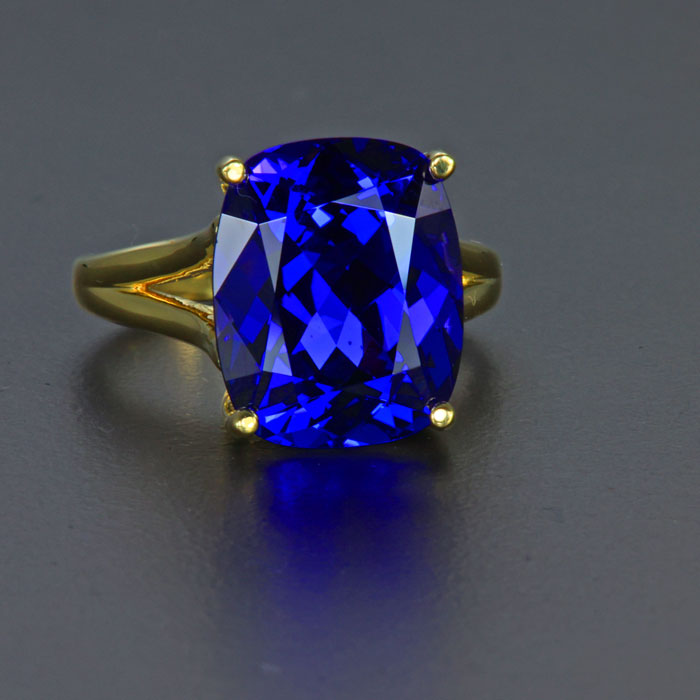 ellow Gold Large Antique Cushion Tanzanite Ring