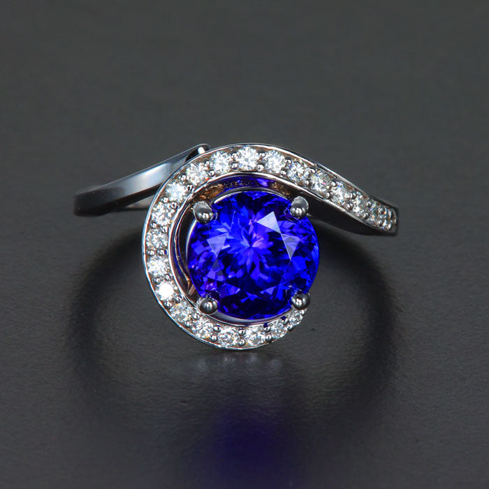 White Gold Round Swirl Tanzanite with Diamond Ring 