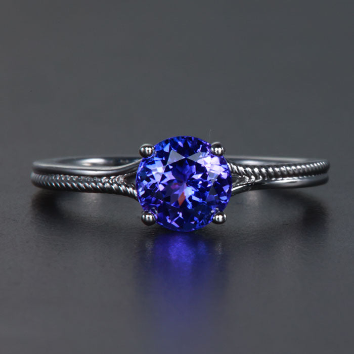 14K White Round Tanzanite Ring 1.36 Carats