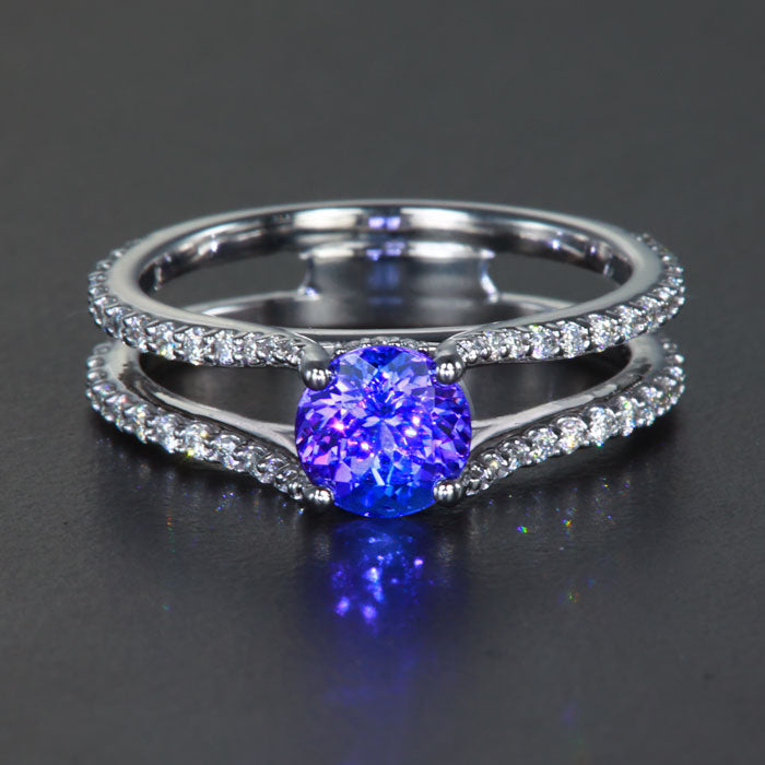 14K White Gold Tanzanite and Diamond Split Shank Ring 1.05 Carats