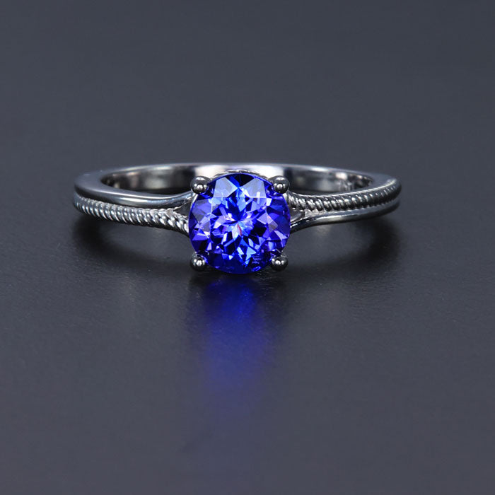 14k White Gold Round Tanzanite Ring 1.09 Carats