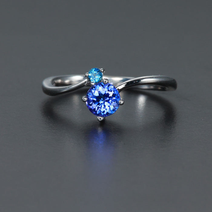 14K White Gold Tanzanite and Aquamarine Ring .60 Carats