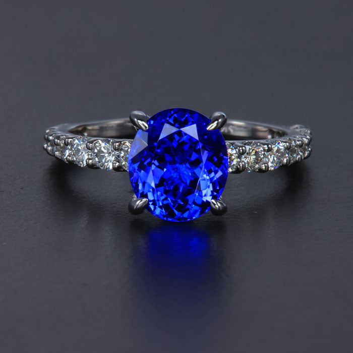 White Gold Oval Tanzanite and Diamond Shank Ring