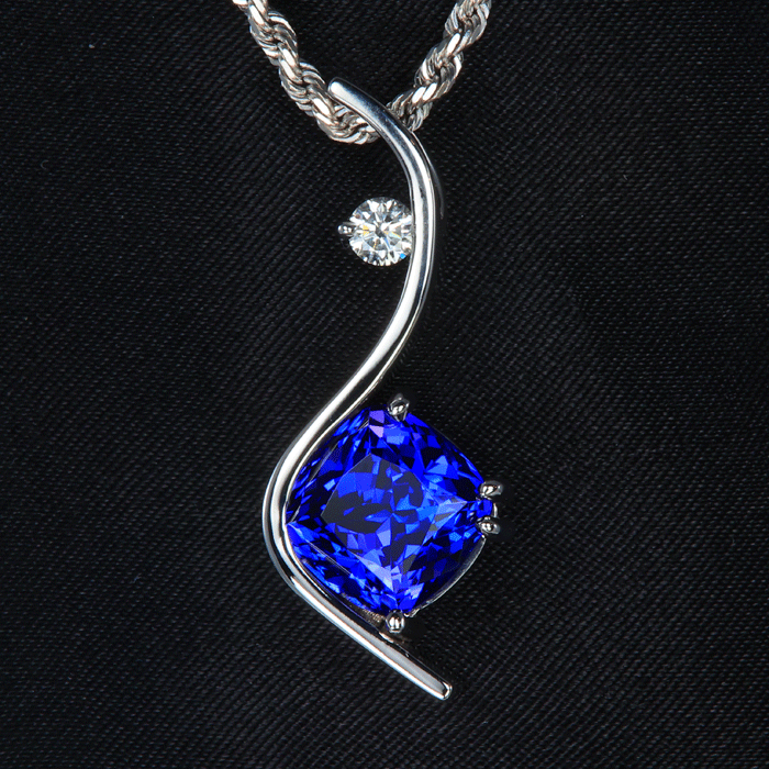 14K White Gold Tanzanite and Diamond Pendant 5.47 Carats