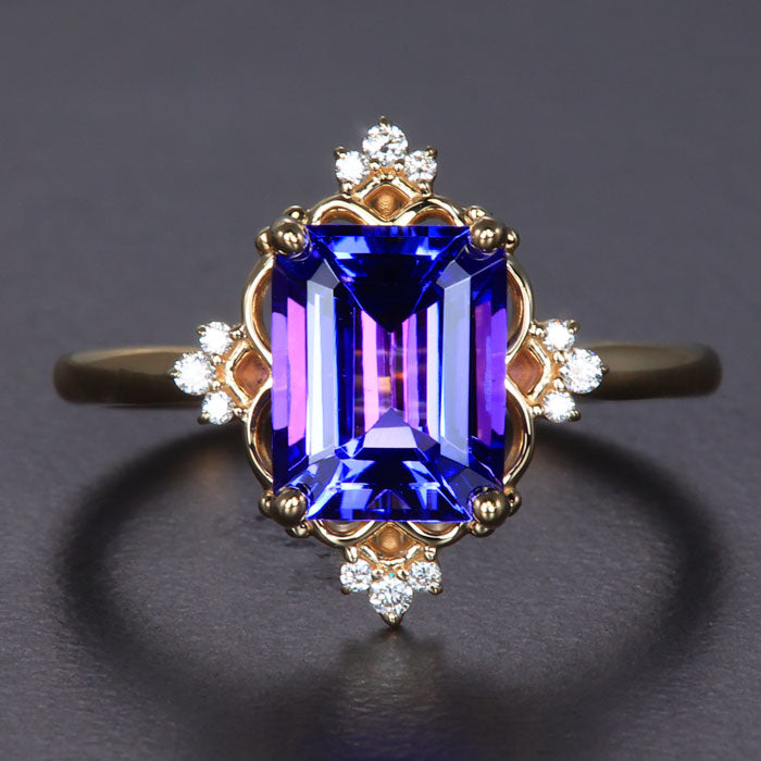 Emerald Cut Tanzanite and Diamond Accent Ring