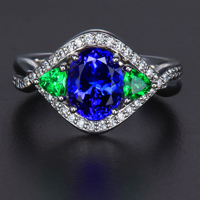 Tanzanite, Tsavorite Garnet and Diamond Ring