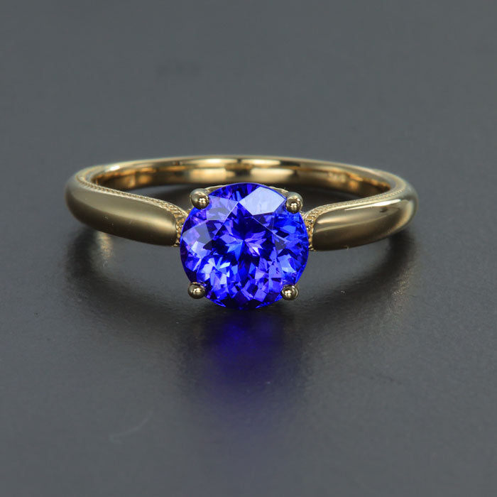 14K Yellow Gold Round Tanzanite Ring 1.70 Carats