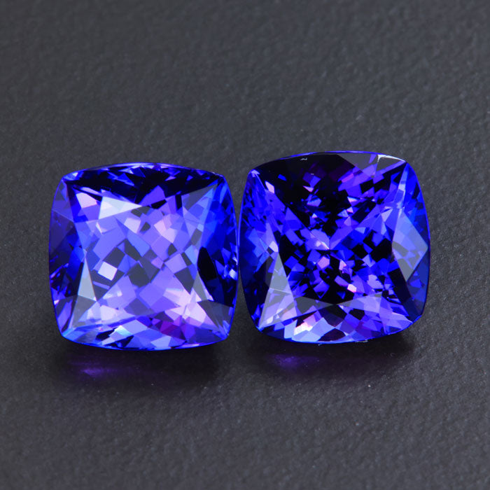 Matched Pair Square Cushion Tanzanite Gemstone 8.74 Carats