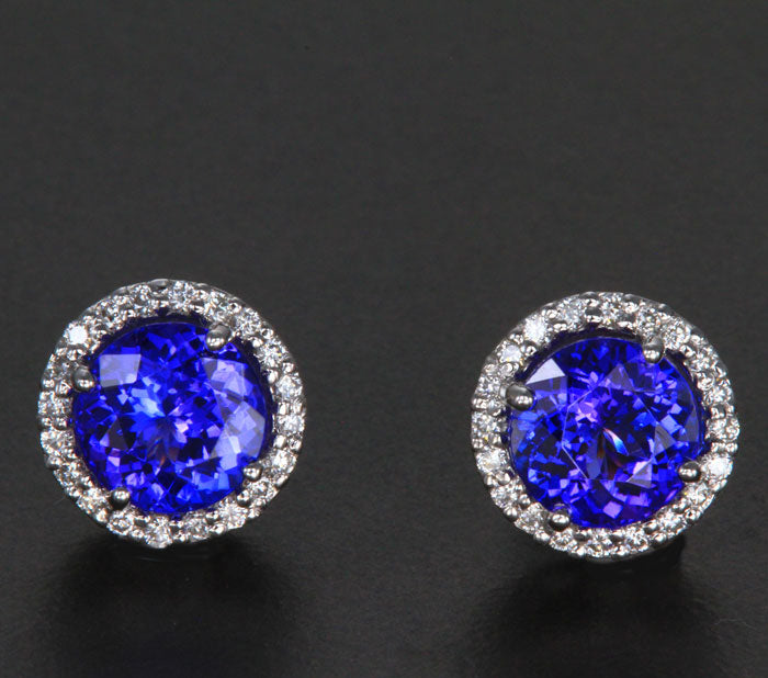 14KR ROUND TANZANITE & HALO DIAMOND EARRINGS | Williams Jewelers - Fine  Jewelers of Denver CO