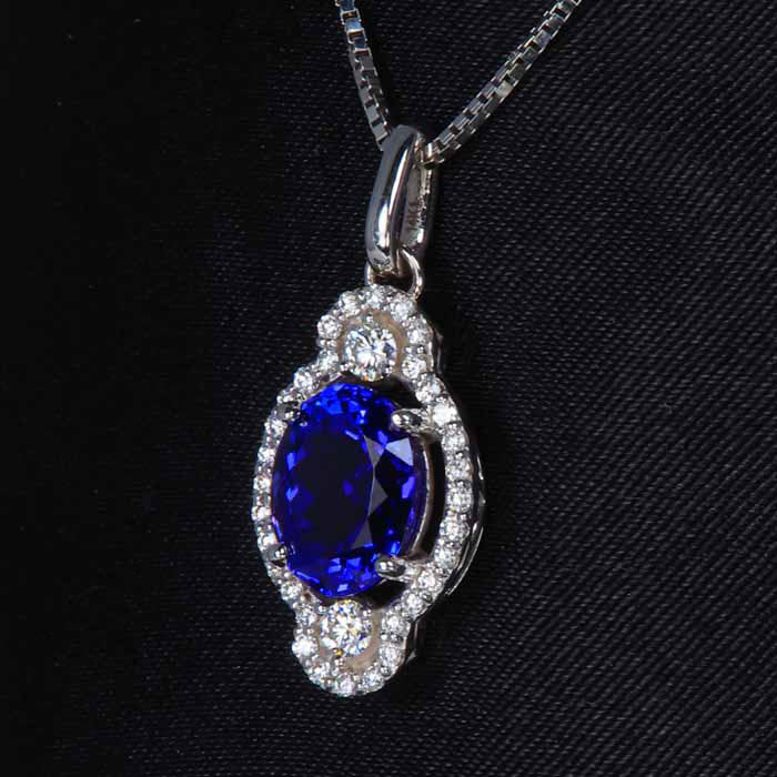 14K White Gold Tanzanite and Diamond Pendant 2.56 Carats