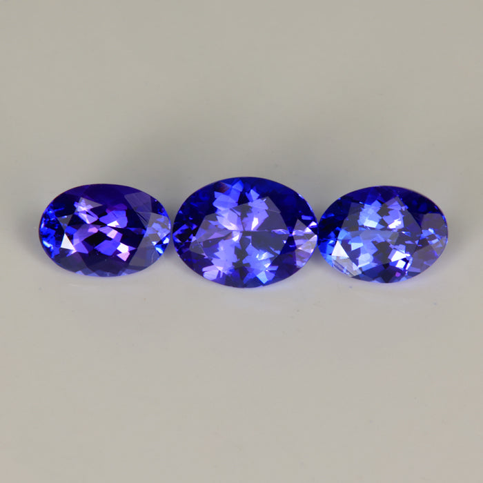 Trio of Oval  Blue Violet Tanzanite Gemstone 