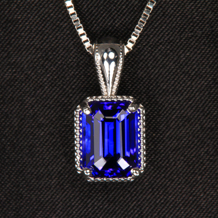 14k White Gold Emerald Cut Tanzanite Pendant 2.30 Carats