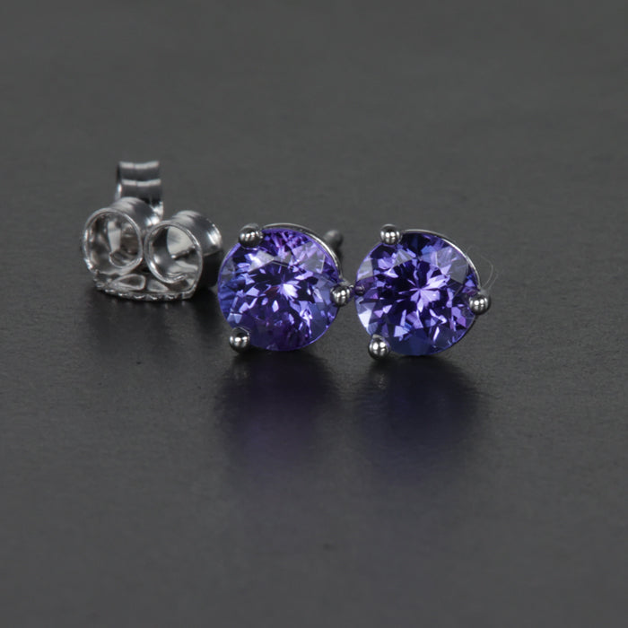 14K White Gold Round Tanzanite Earrings .66 Carats