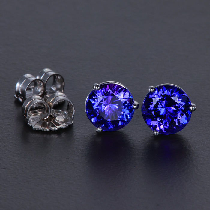 14K White Gold Round Tanzanite Stud Earrings 2.71 Carats