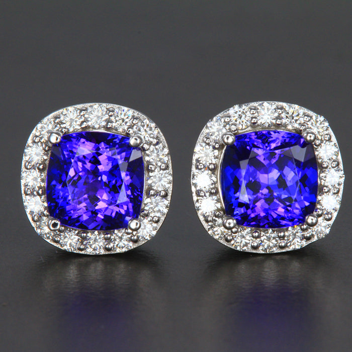 Pair of ladies' 14k white gold tanzanite stud pierced earrings (ON HOLD)