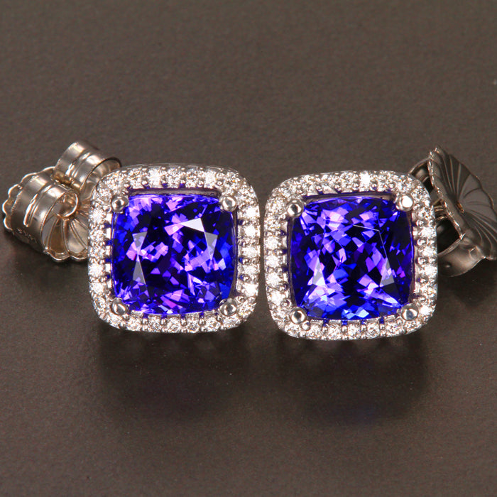 Tanzanite and Diamond Halo Earrings