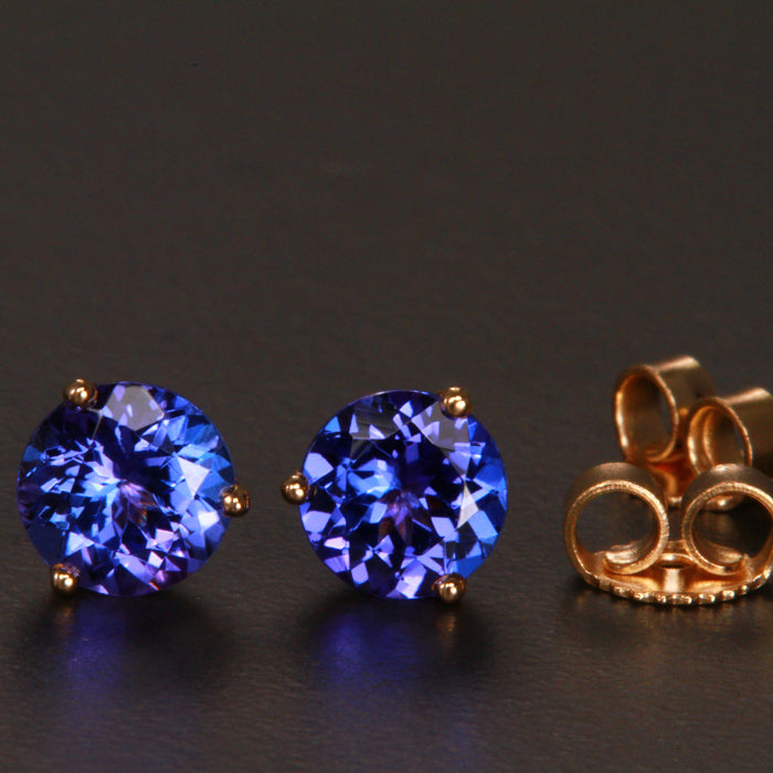 14K Rose Gold Tanzanite Stud Earrings 1.94 Carats 6mm