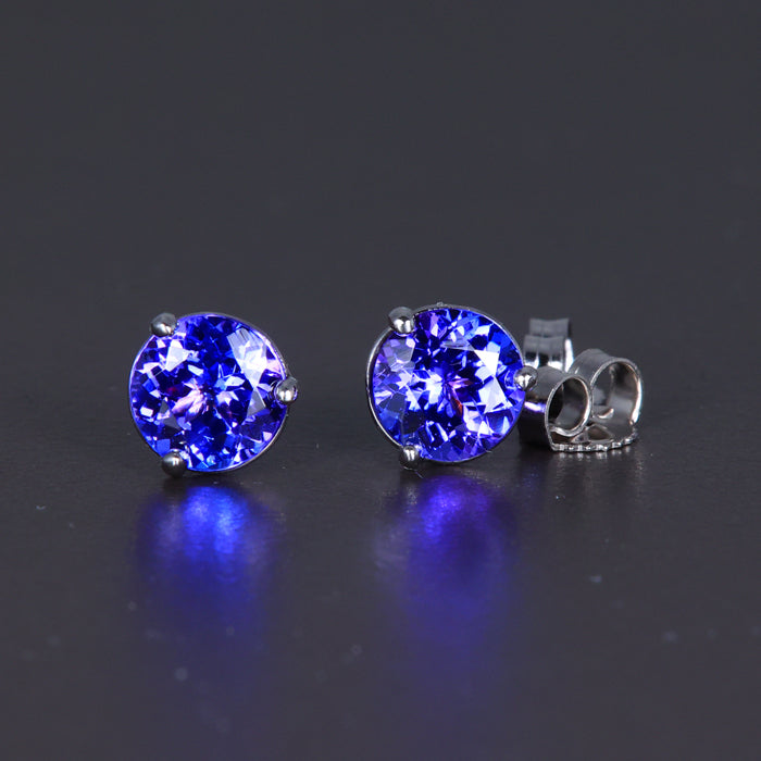 14k White Gold Round Tanzanite Stud Earrings 1.78 Carats