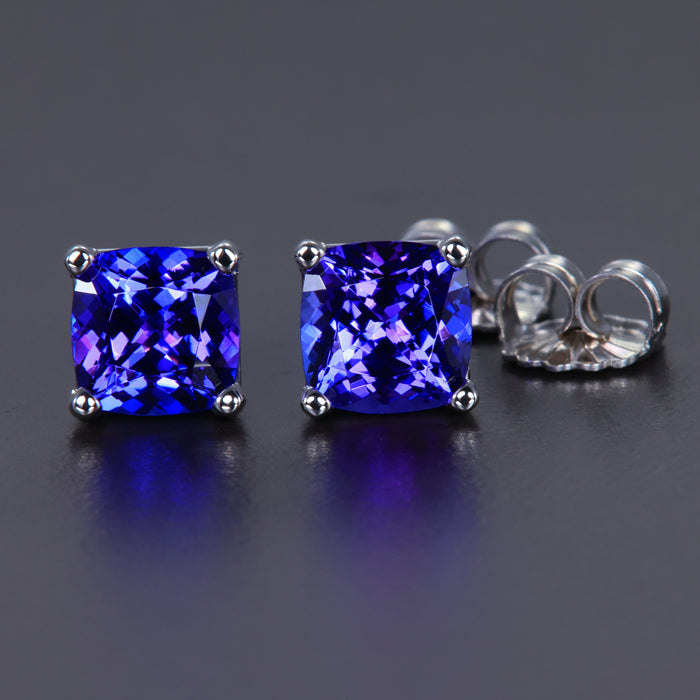 14K White Gold Square Cushion Tanzanite Earrings 3.68 Carats