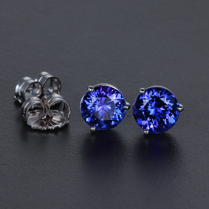 14K White Gold Round Tanzanite Stud Earrings 1.56 Carats